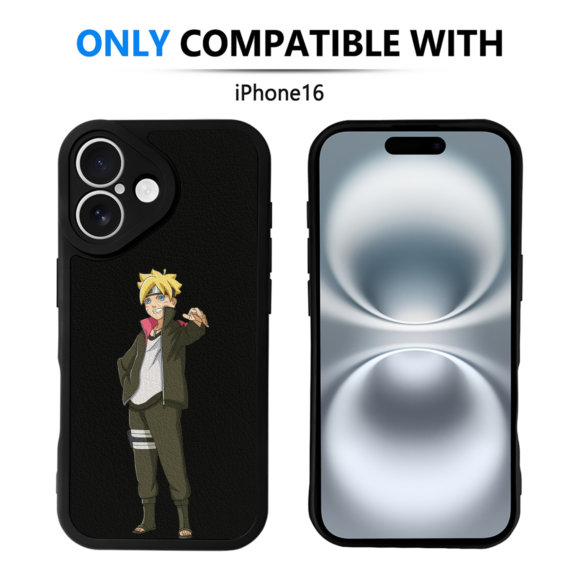 （画像用） NARUTO -ナルト- うずまき ボルト Uzumaki Boruto 【iPhone 16シリーズ対応】シリコンスマホケース（レザー調） 材質：シリコン